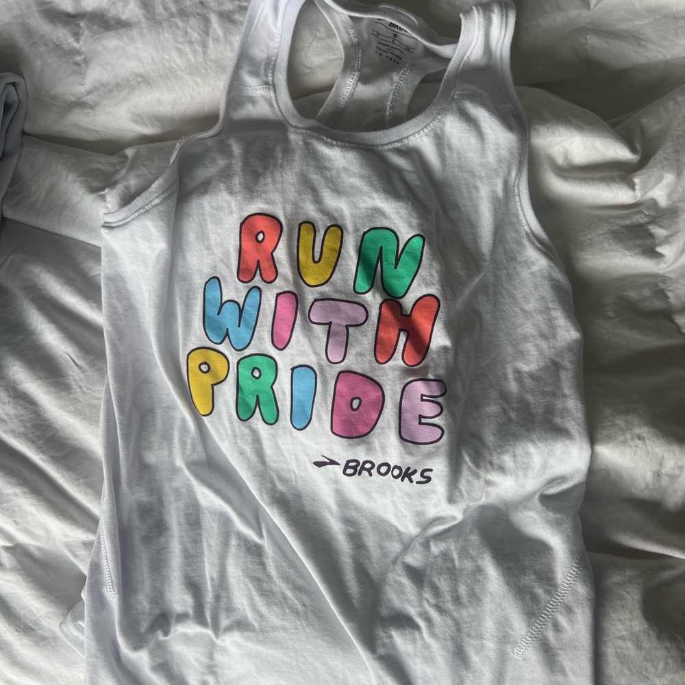 Brooks White Tank Top—pride